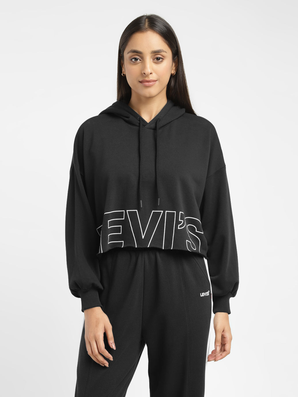 Women's Brand Logo Black And White Hooded Sweatshirt - cf194794-8a4d-489b-abe2-81fd3f010699 View