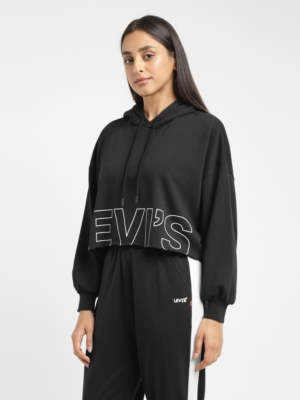 Women's Brand Logo Black And White Hooded Sweatshirt - ccc8e73c-bf6d-4723-97ec-d8afd9e1ece8 View