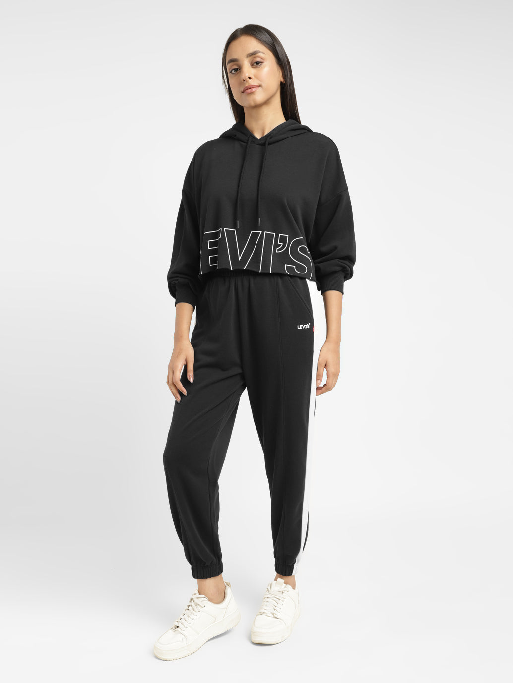 Women's Brand Logo Black And White Hooded Sweatshirt - 2ca28edc-8867-480d-876b-a3a9921d546f View