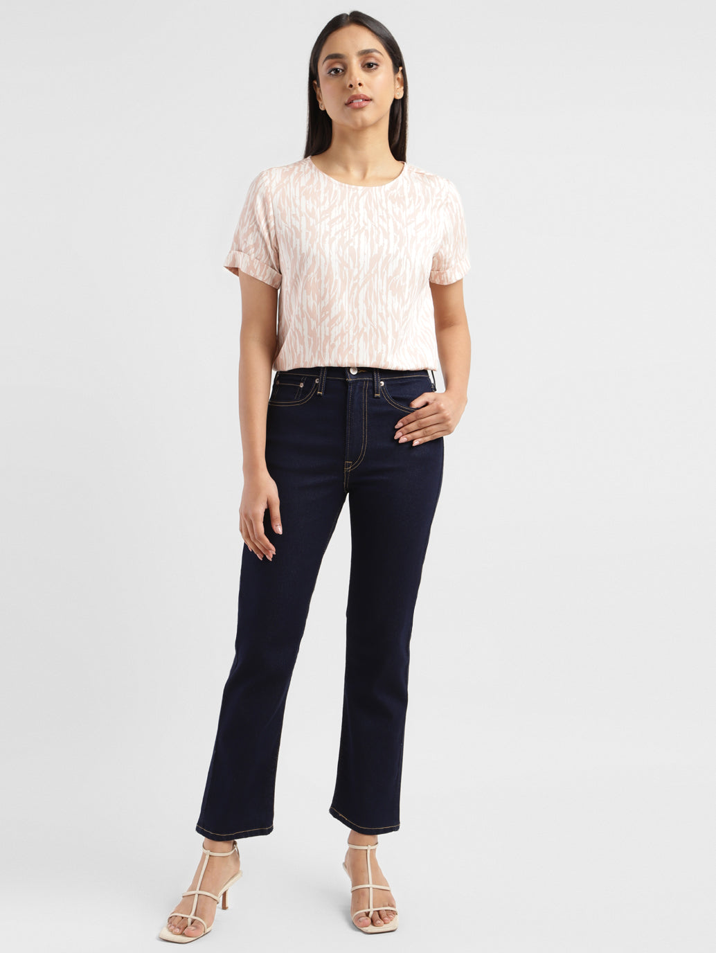 Women's Blue Wedgie Straight Fit Mid Rise Jeans - ModelFront View