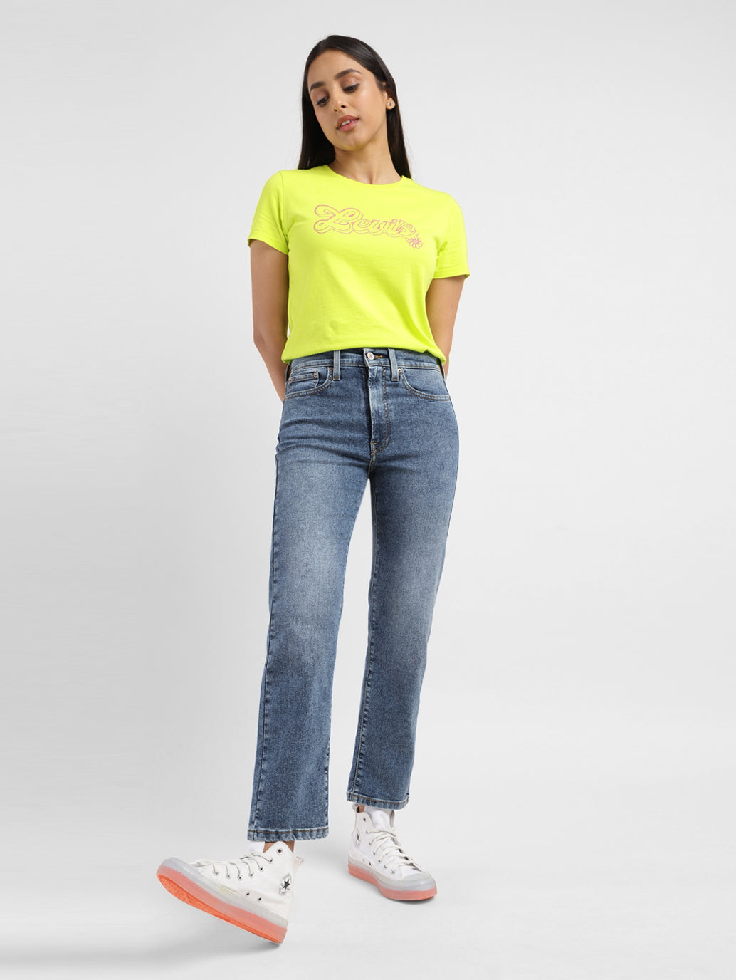 Women's Blue Wedgie Straight Fit Mid Rise Jeans