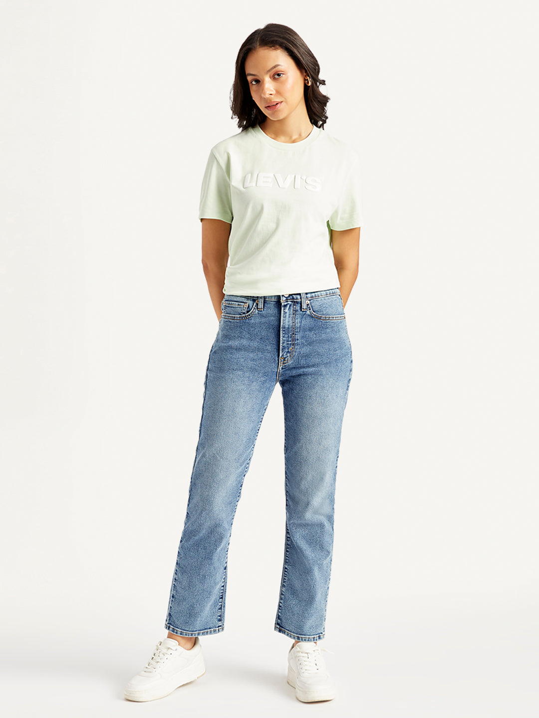 Women's Blue Wedgie Straight Fit Mid Rise Jeans - Front View
