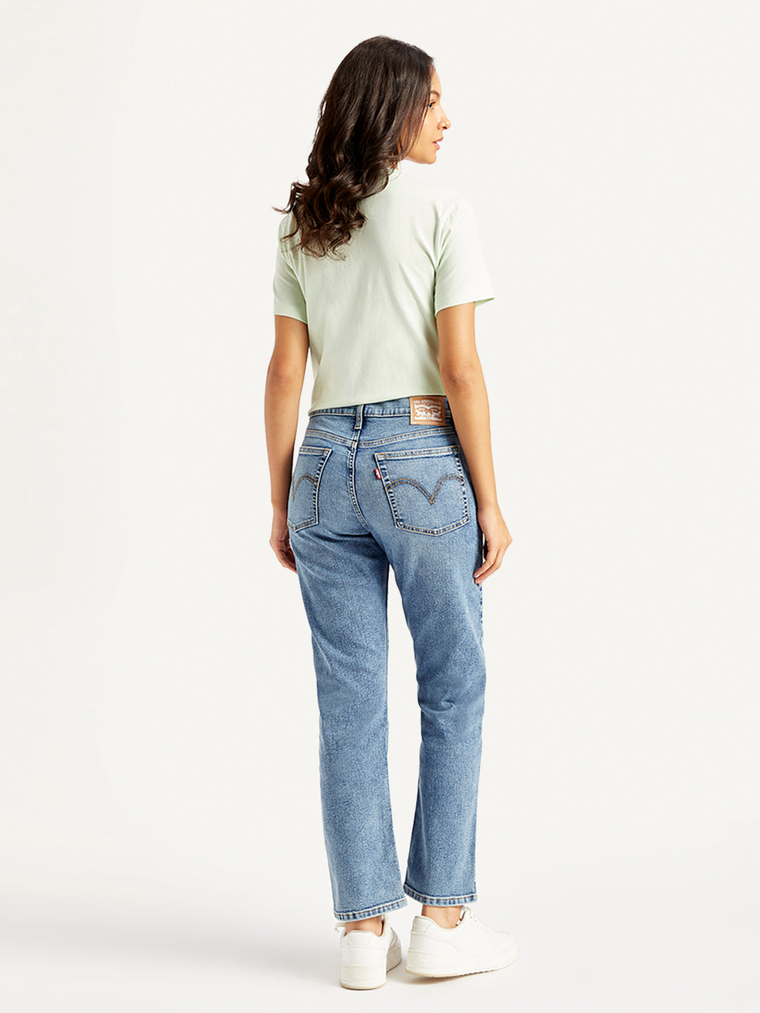 Women's Blue Wedgie Straight Fit Mid Rise Jeans - Back View