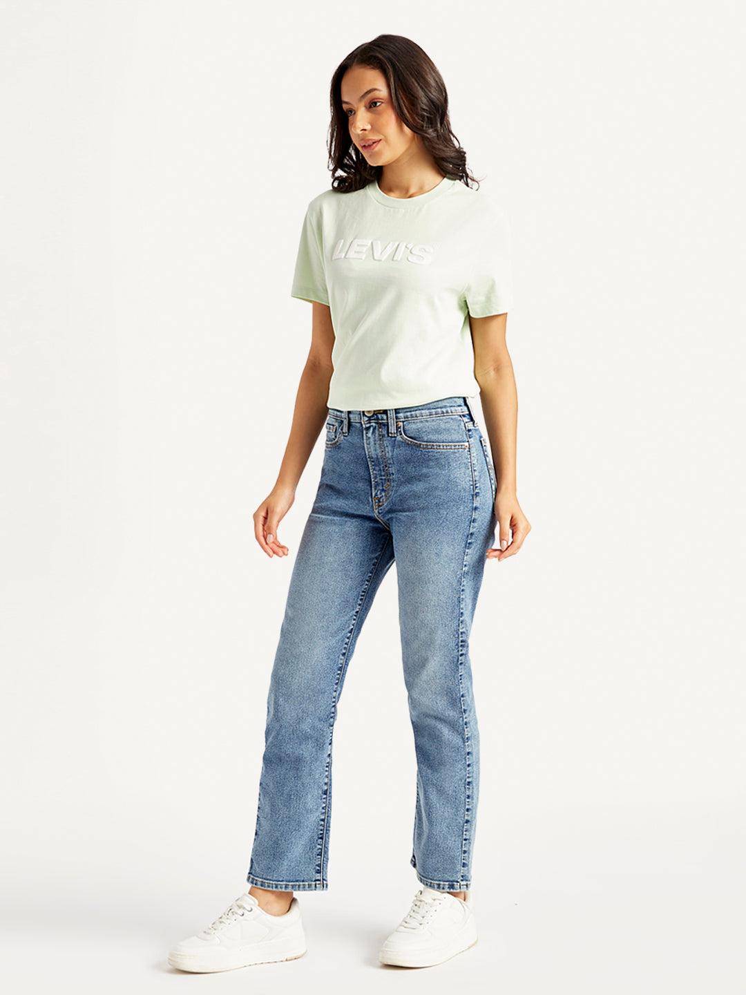 Women's Blue Wedgie Straight Fit Mid Rise Jeans - Side View