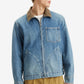 Men's Solid Blue Spread Collar Denim Jacket - Styleshot View