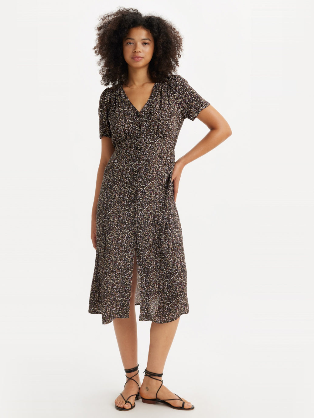 Women's Printed Multicolor Crew Neck Dress - shot View