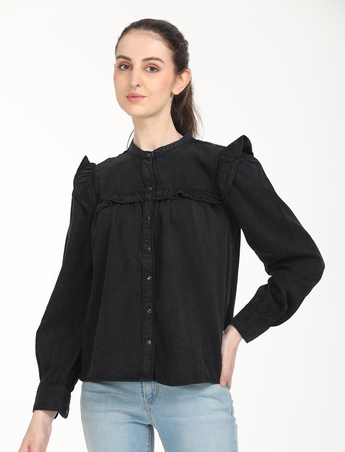 Women's Solid Oversized Shirt - Front View