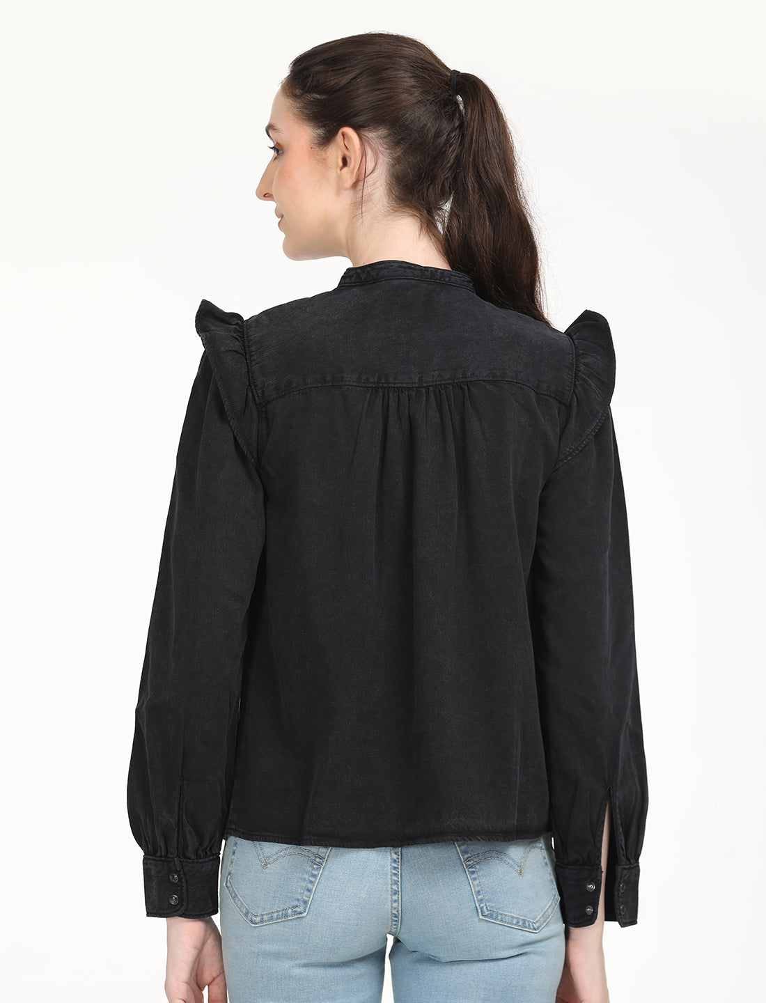 Women's Solid Oversized Shirt - Back View