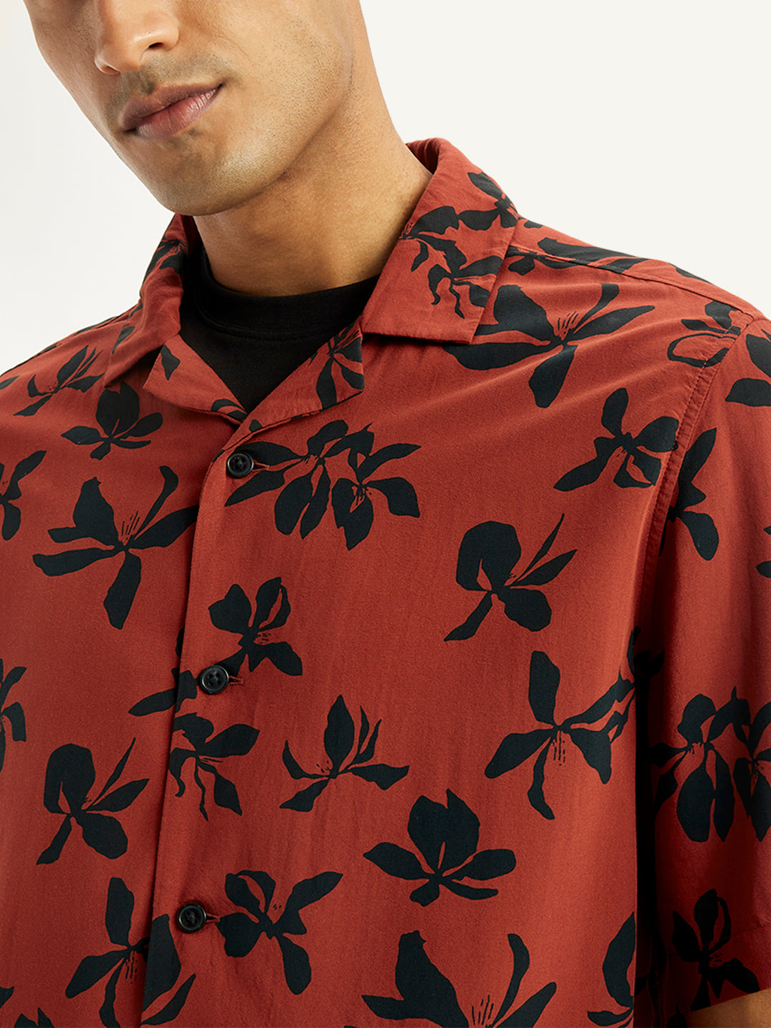 Men's Floral Print Relaxed Fit Camp Shirt - Detail View