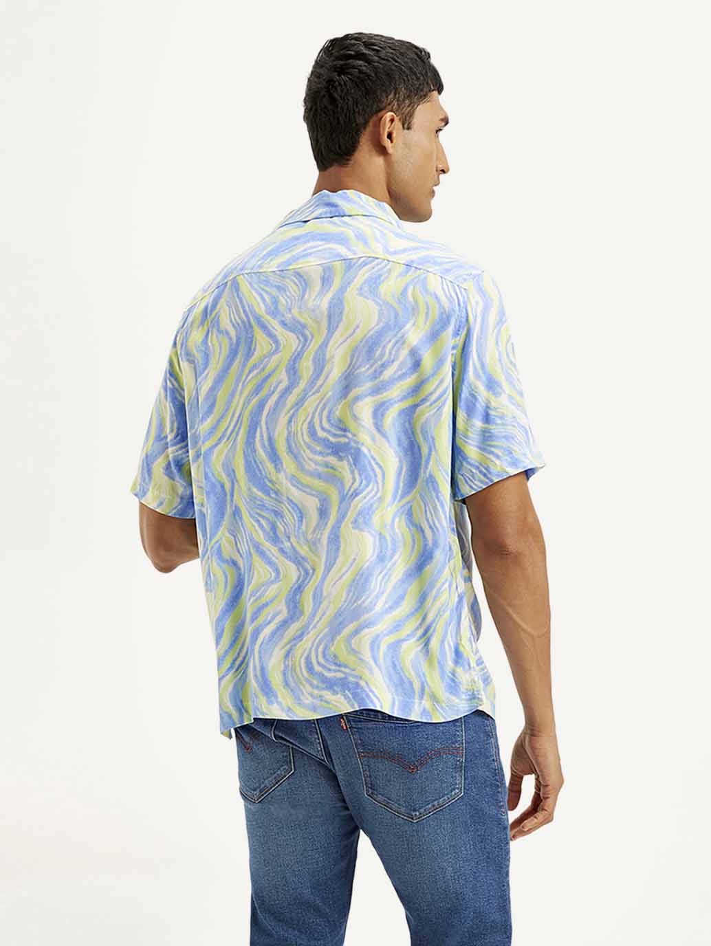 Men's Resort Collar Abstract Relaxed Fit Shirt - Back View