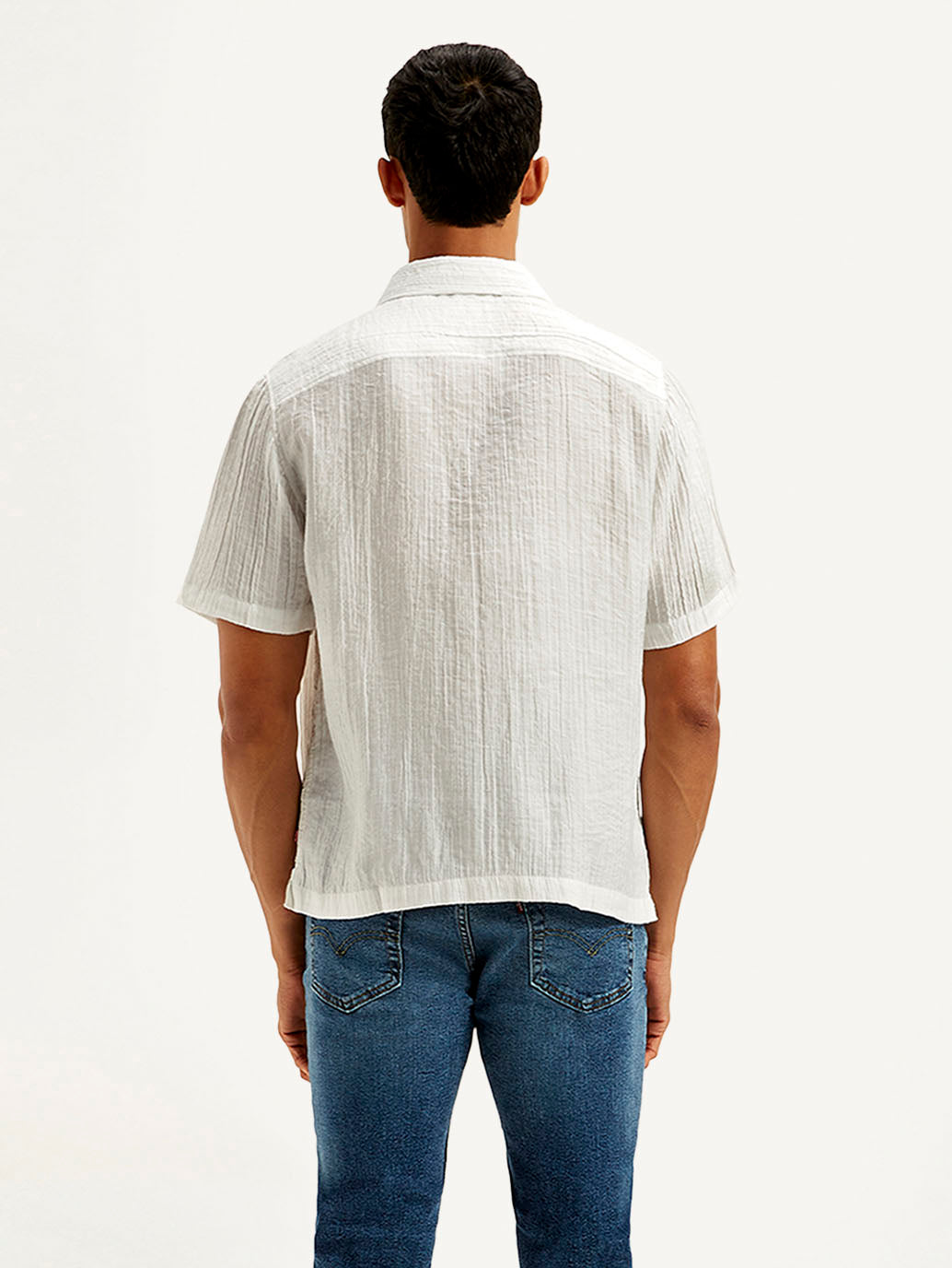Men's Textured Resort Collar Relaxed Fit Shirt - Back View