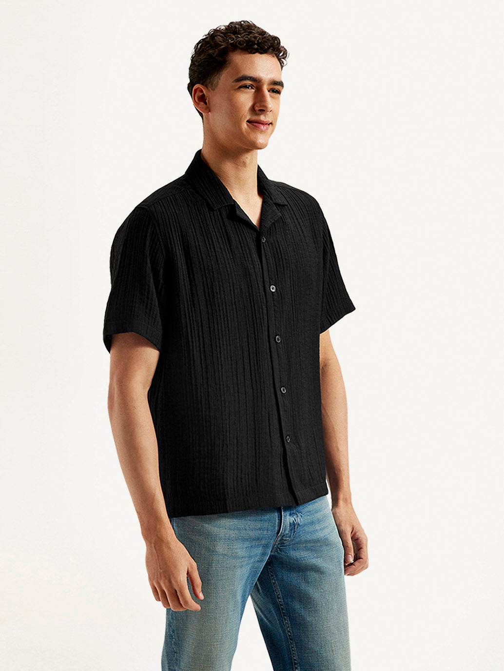 Men's Resort Collar Textured Relaxed Fit Shirt - Side View