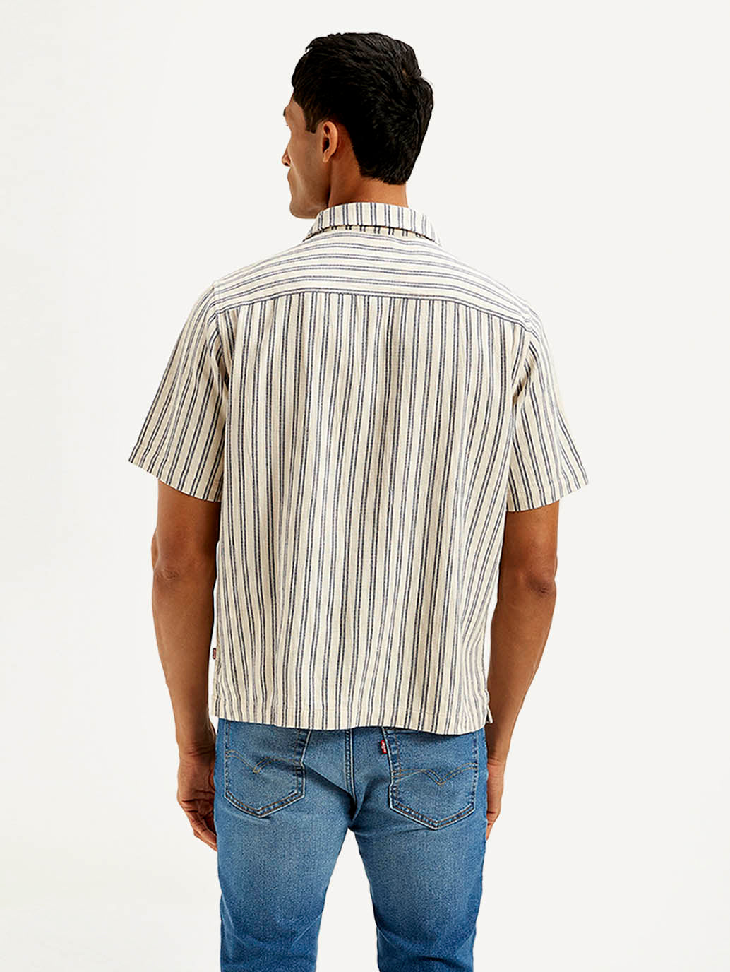 Men's Resort Collar Striped Relaxed Fit Shirt - Back View