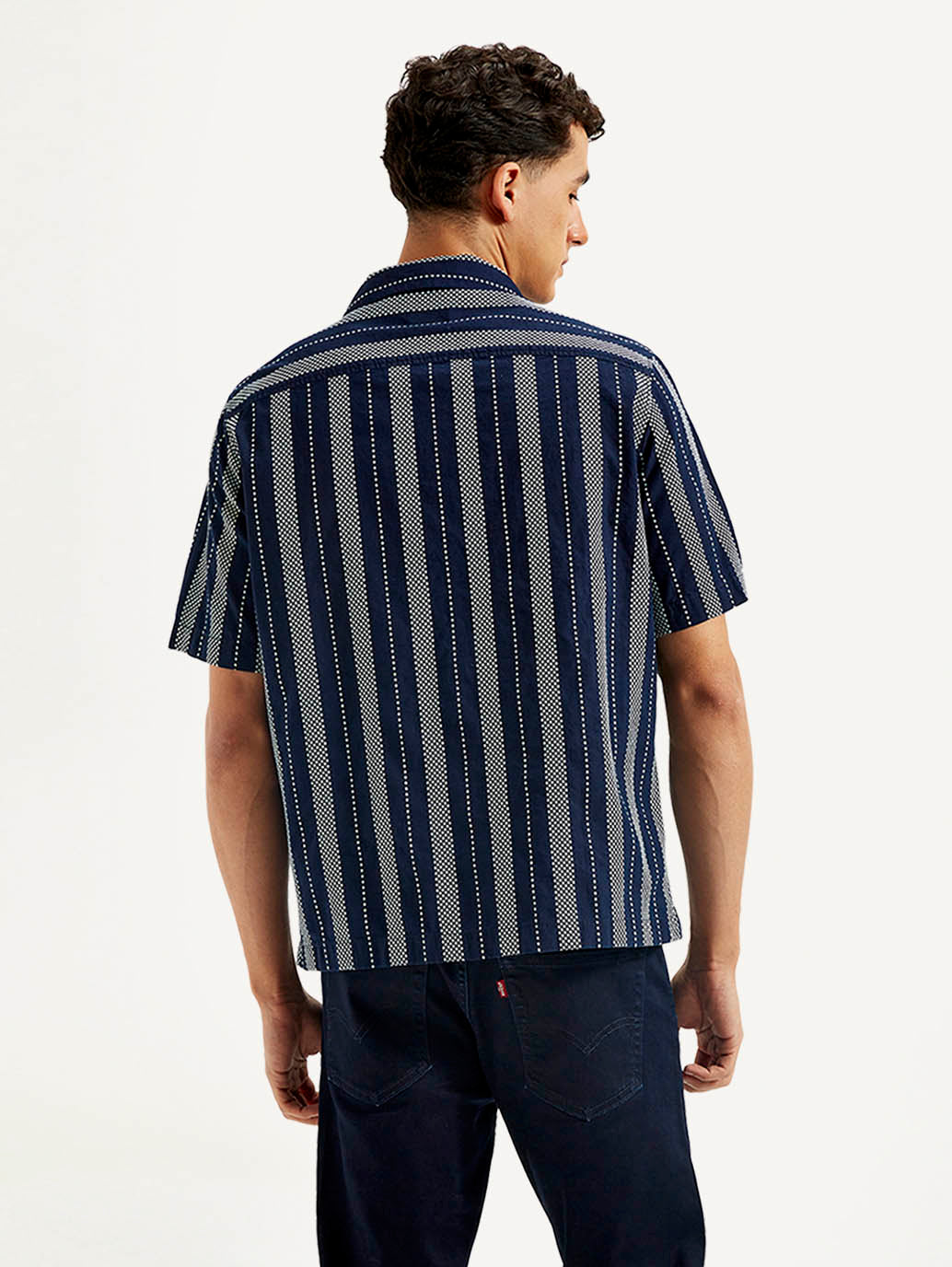 Men's Resort Collar Striped Relaxed Fit Shirt - Back View