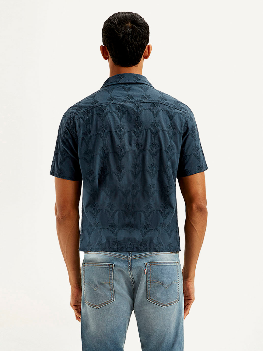 Men's Embroidered Resort Collar Relaxed Fit Shirt - Back View
