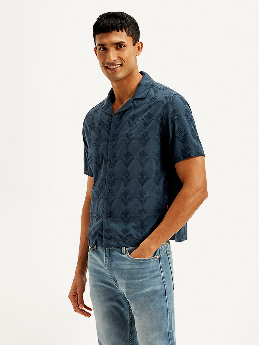Men's Embroidered Resort Collar Relaxed Fit Shirt - Side View