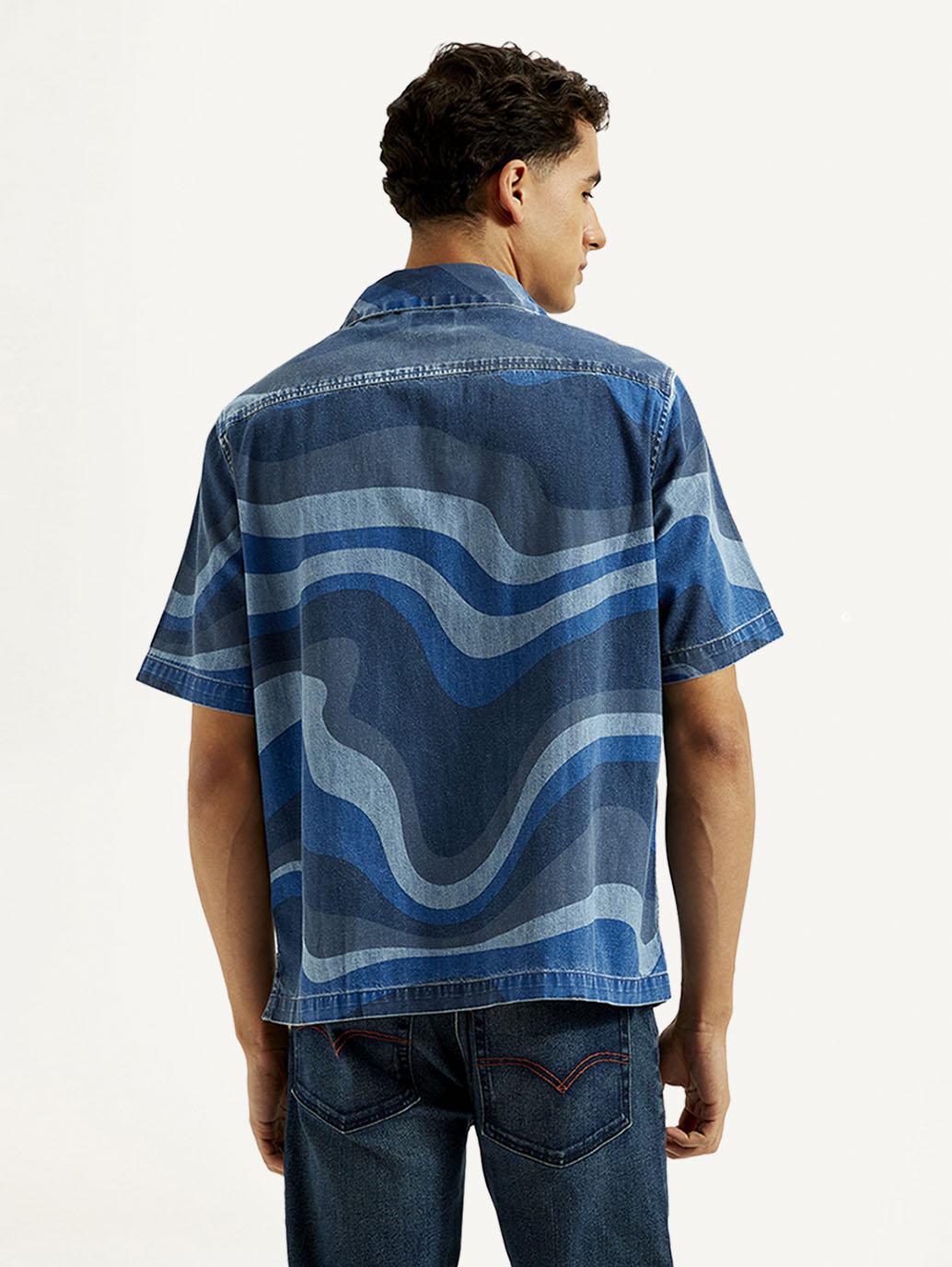 Men's Resort Collar Abstract Relaxed Fit Shirt - Back View