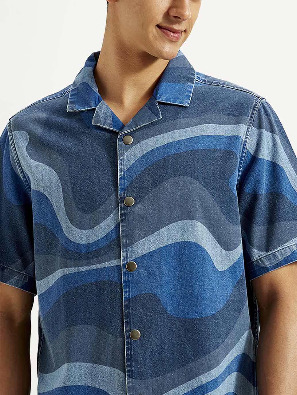 Men's Resort Collar Abstract Relaxed Fit Shirt - Detail View