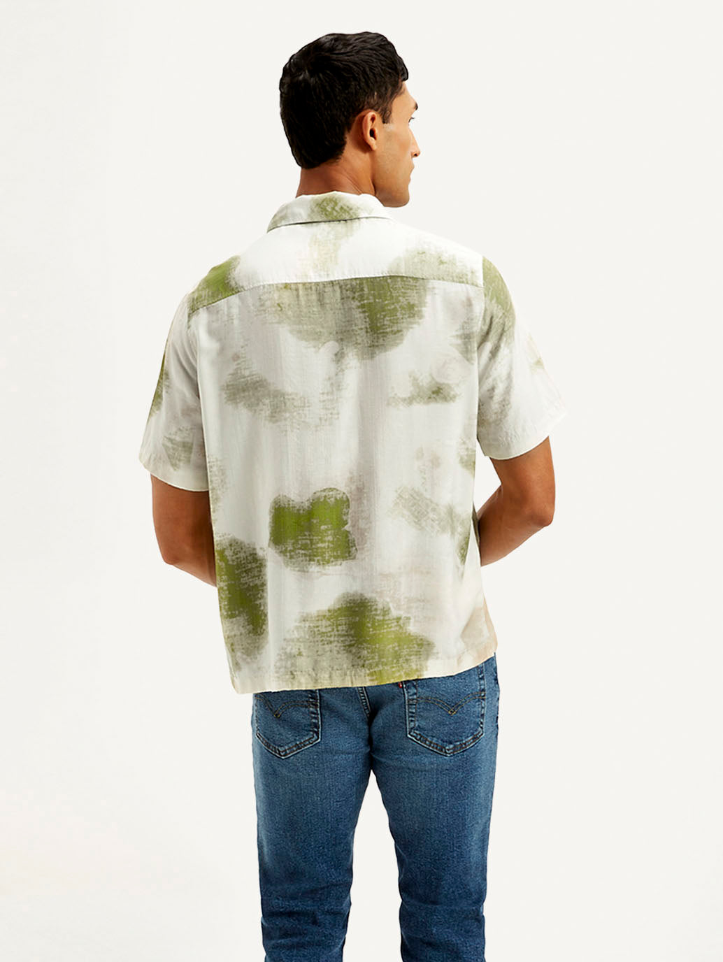 Men's Resort Collar Abstract Relaxed Fit Shirt - Back View