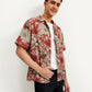 Men's Resort Collar Floral Relaxed Fit Linen Shirt - Elevated View