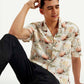 Men's Resort Collar Floral Relaxed Fit Linen Shirt - Elevated View