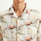 Men's Resort Collar Floral Relaxed Fit Linen Shirt - Detail View