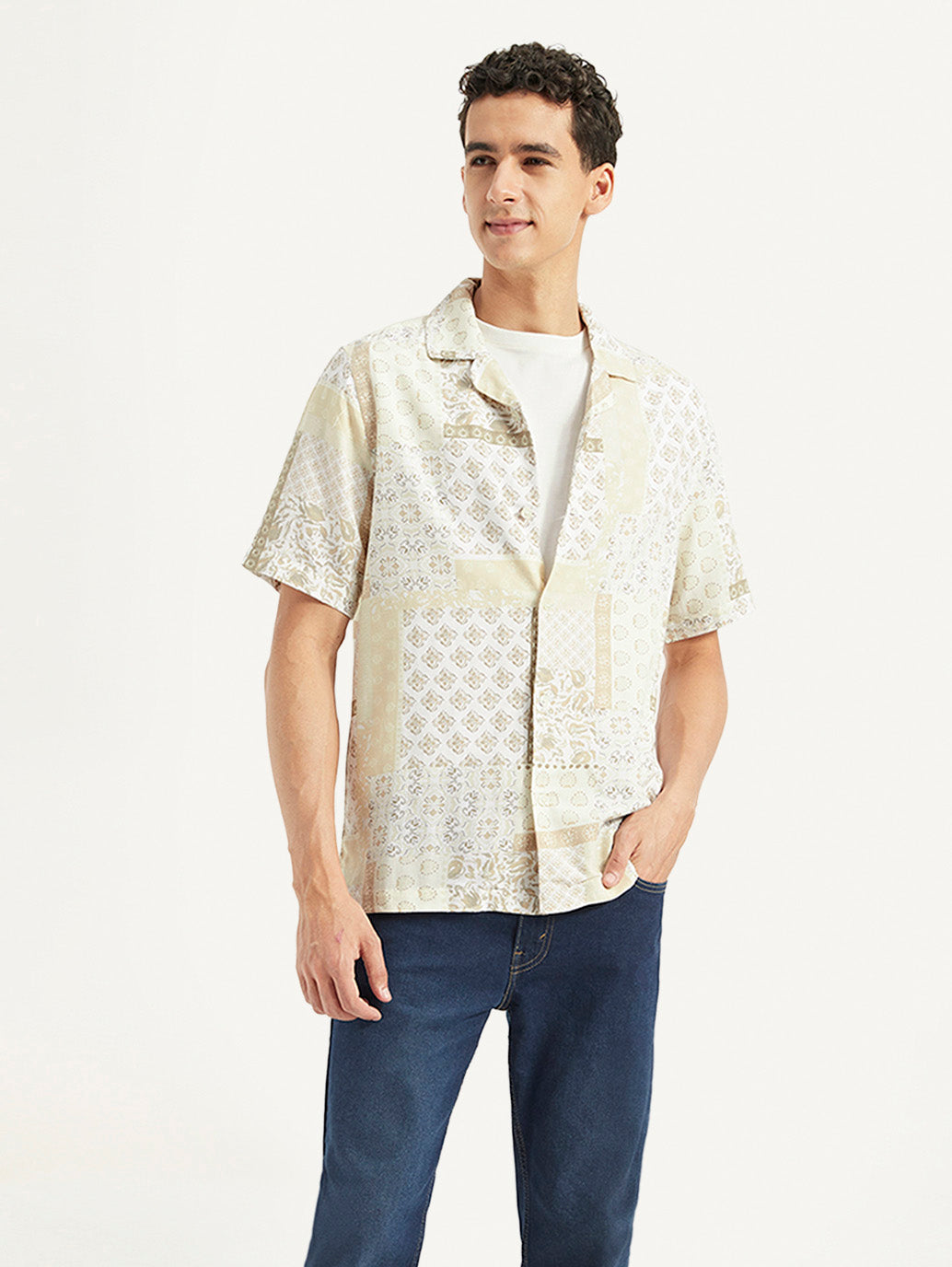 Men's Printed Resort Collar Loose Fit Linen Shirt