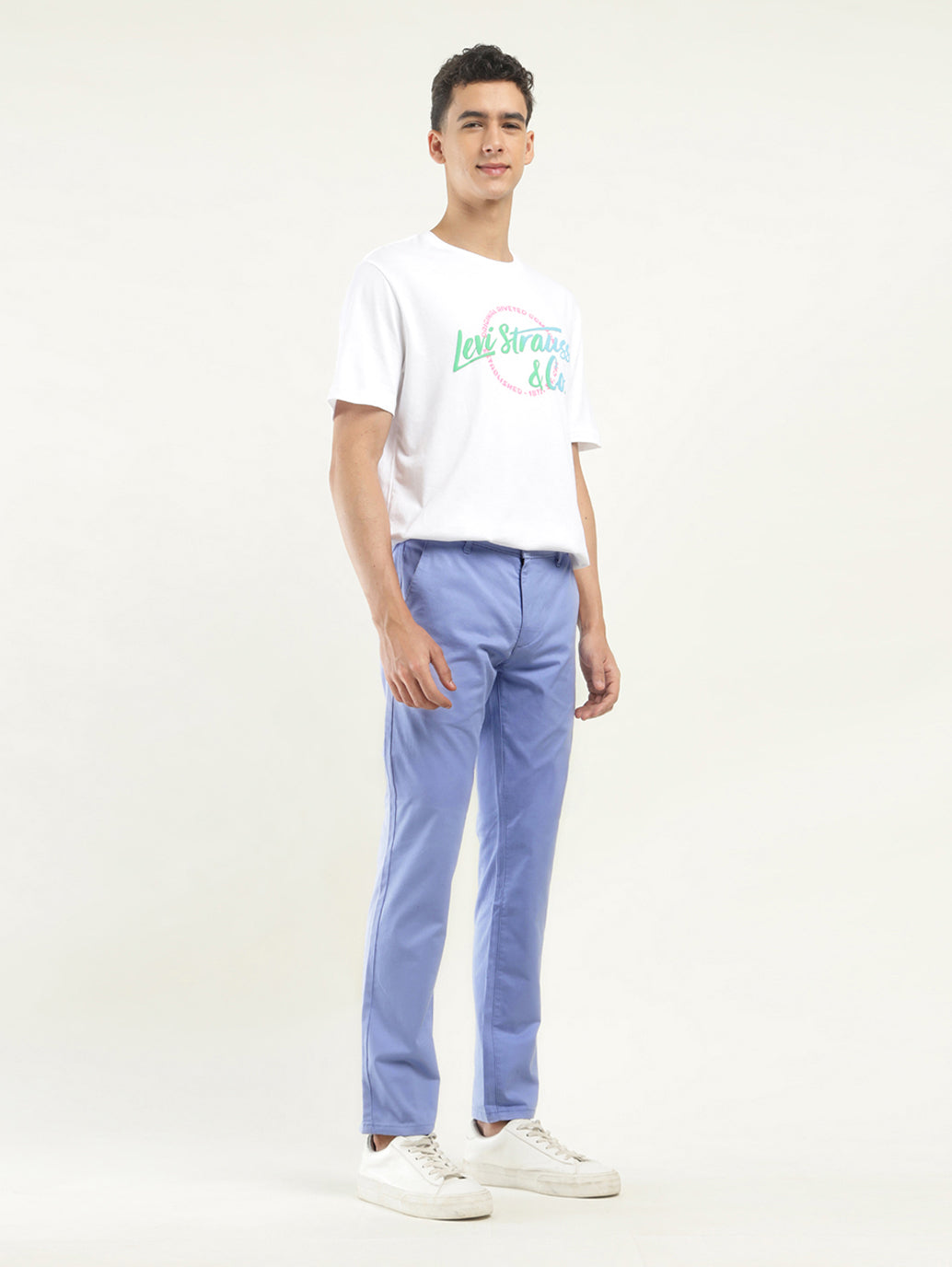 Men's Light Blue Slim Fit Chinos - Front View