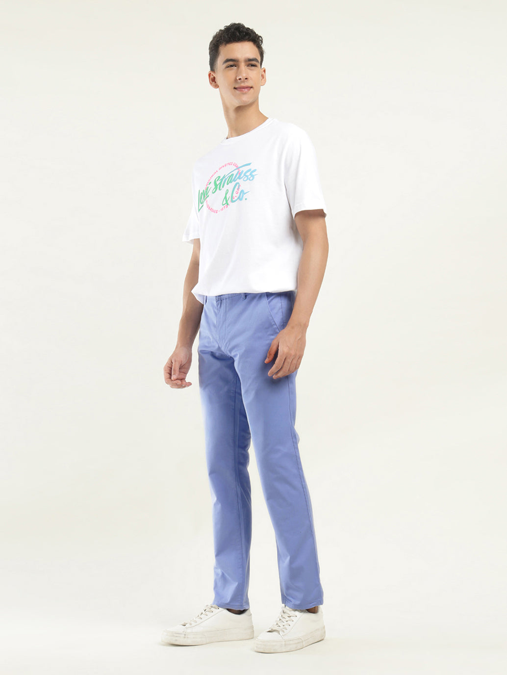 Men's Light Blue Slim Fit Chinos - side View