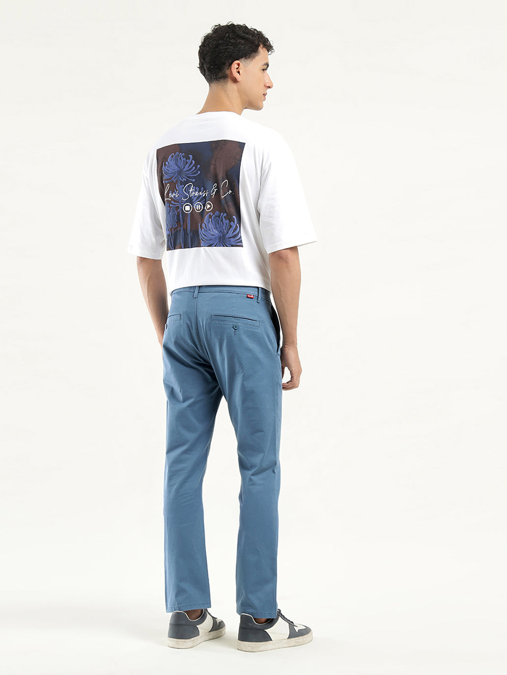 Men's Blue Slim Fit Chinos - Back View
