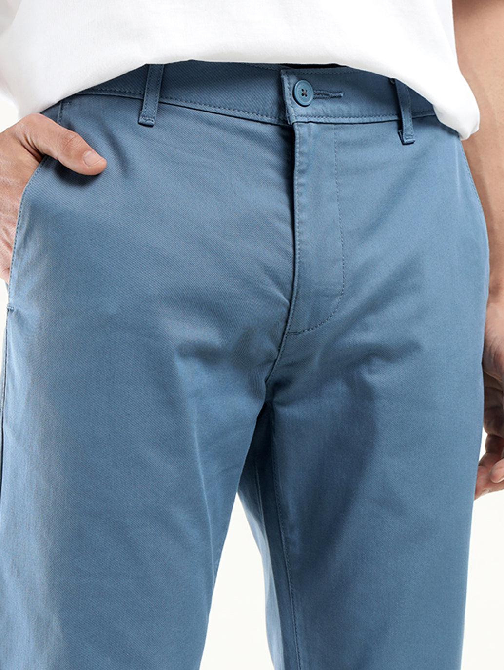 Men's Blue Slim Fit Chinos - Detail View