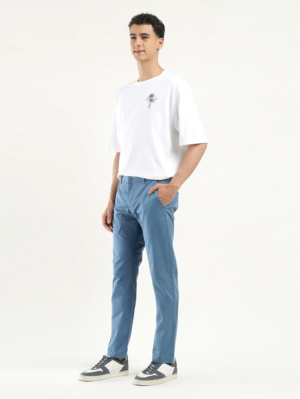 Men's Blue Slim Fit Chinos - side View