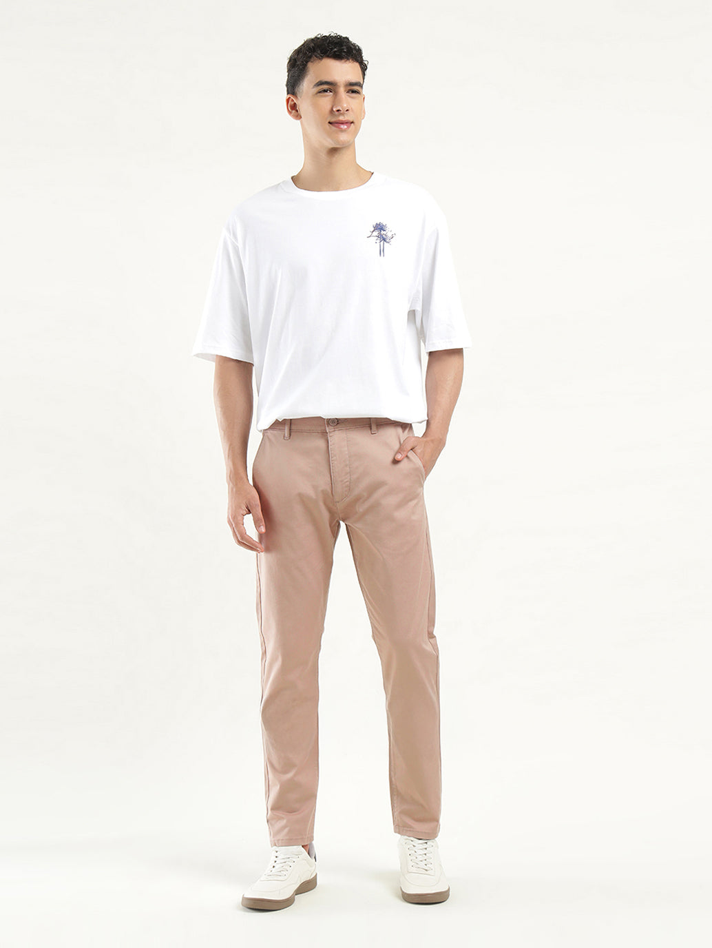 Men's Peach Slim Tapered Fit Trousers - Styleshot View