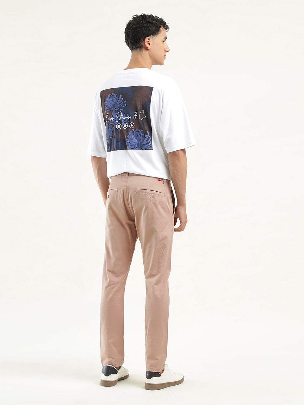 Men's Peach Slim Tapered Fit Trousers - Back View