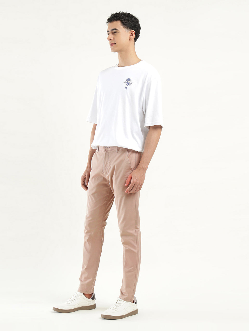 Men's Peach Slim Tapered Fit Trousers - side View