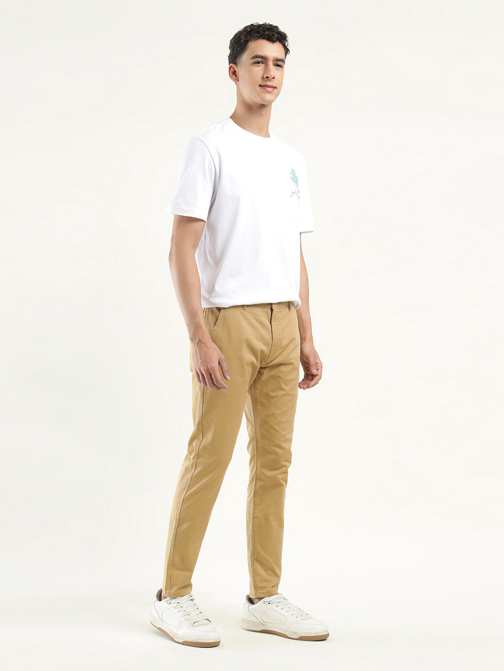 Men's Khaki Slim Tapered Fit Chinos - Front View