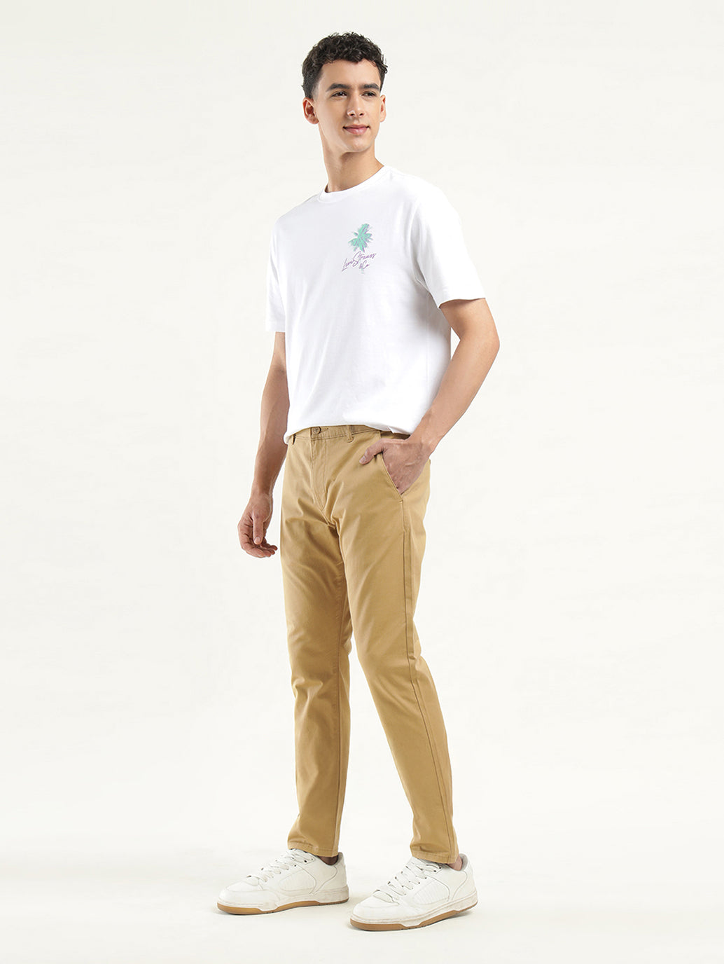 Men's Khaki Slim Tapered Fit Chinos - side View