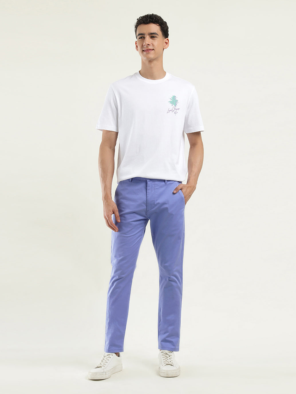 Men's Blue Slim Tapered Fit Trousers - Styleshot View