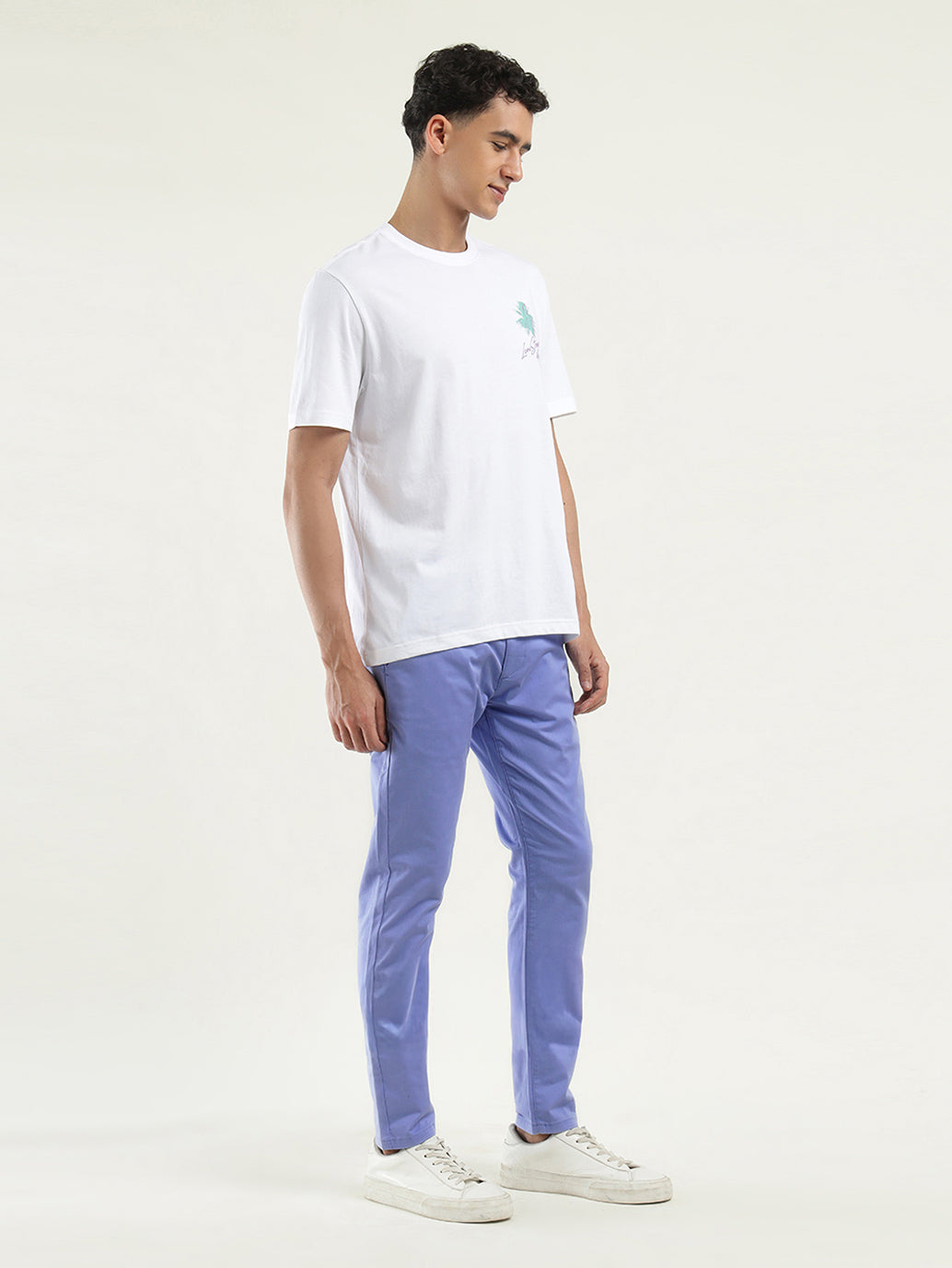 Men's Blue Slim Tapered Fit Trousers - Front View