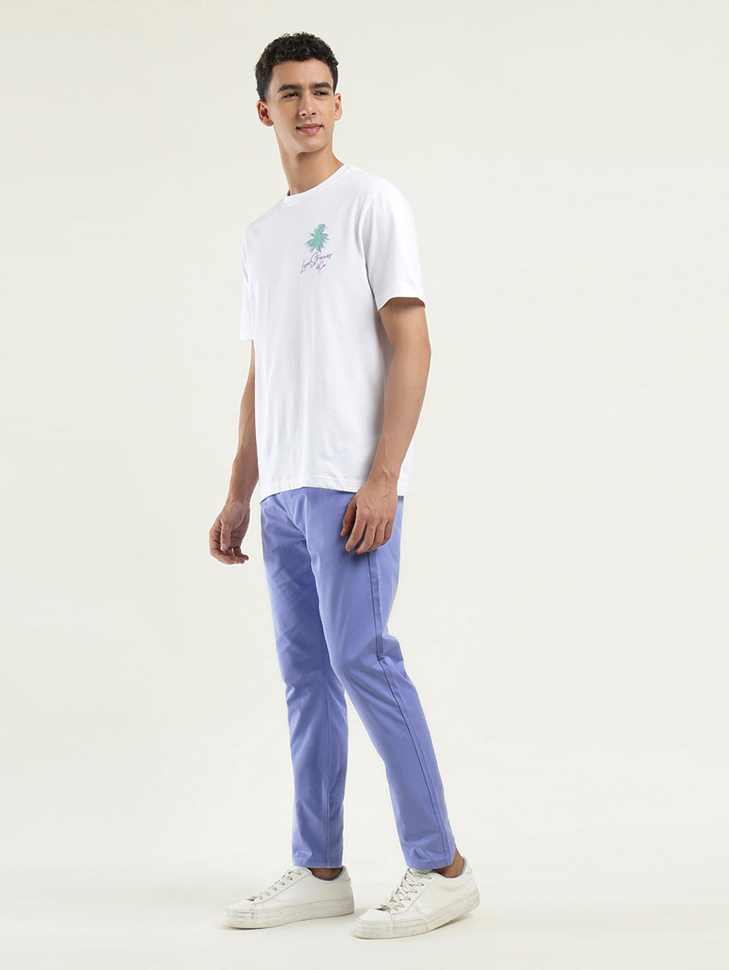 Men's Blue Slim Tapered Fit Trousers - side View