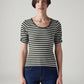 Women's Striped Olive Scoop Neck Top - Front View