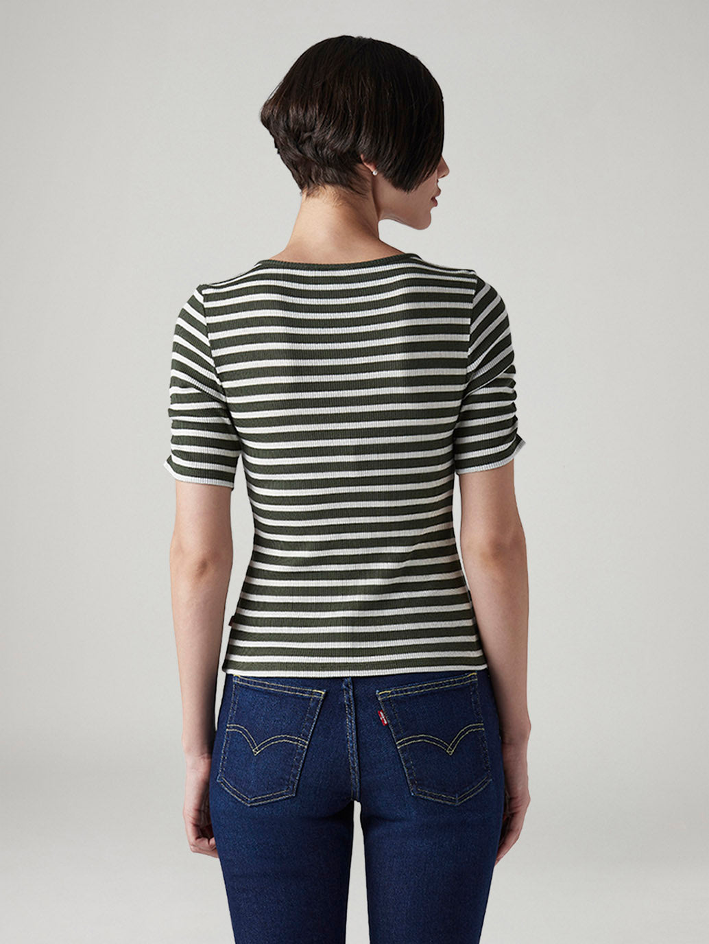 Women's Striped Olive Scoop Neck Top - Back View