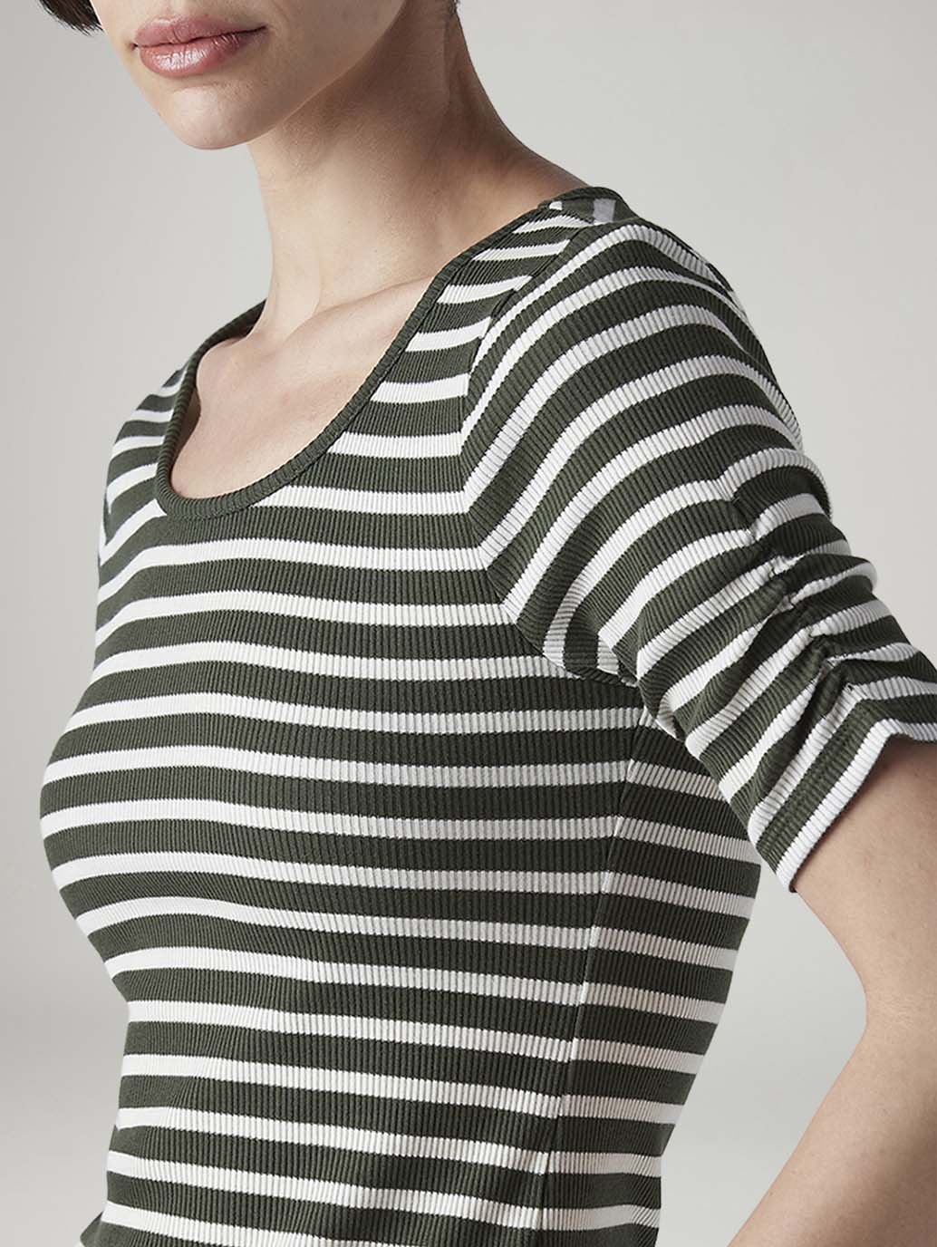 Women's Striped Olive Scoop Neck Top - 20 View