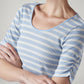 Women's Striped Light Blue Scoop Neck Top - 20 View