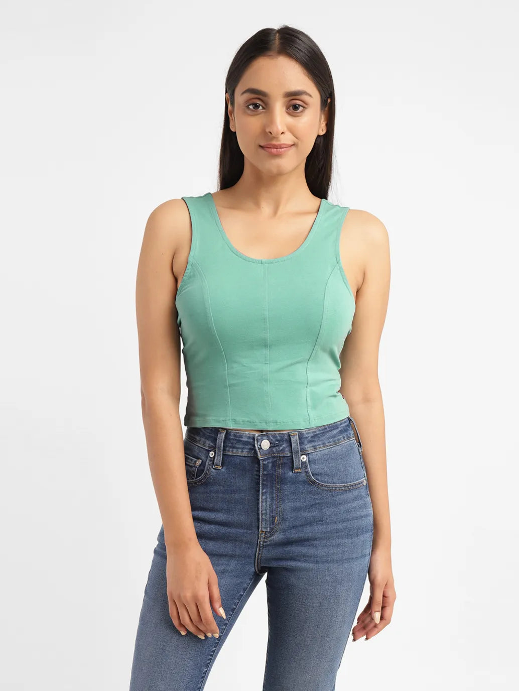 Women's Solid Green Scoop Neck Crop Top - 96bd374b-5657-41b1-b229-d27c531e9a9a View