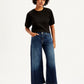 Women's 94 Indigo Baggy Wide Leg Fit Mid Rise Jeans - Front View