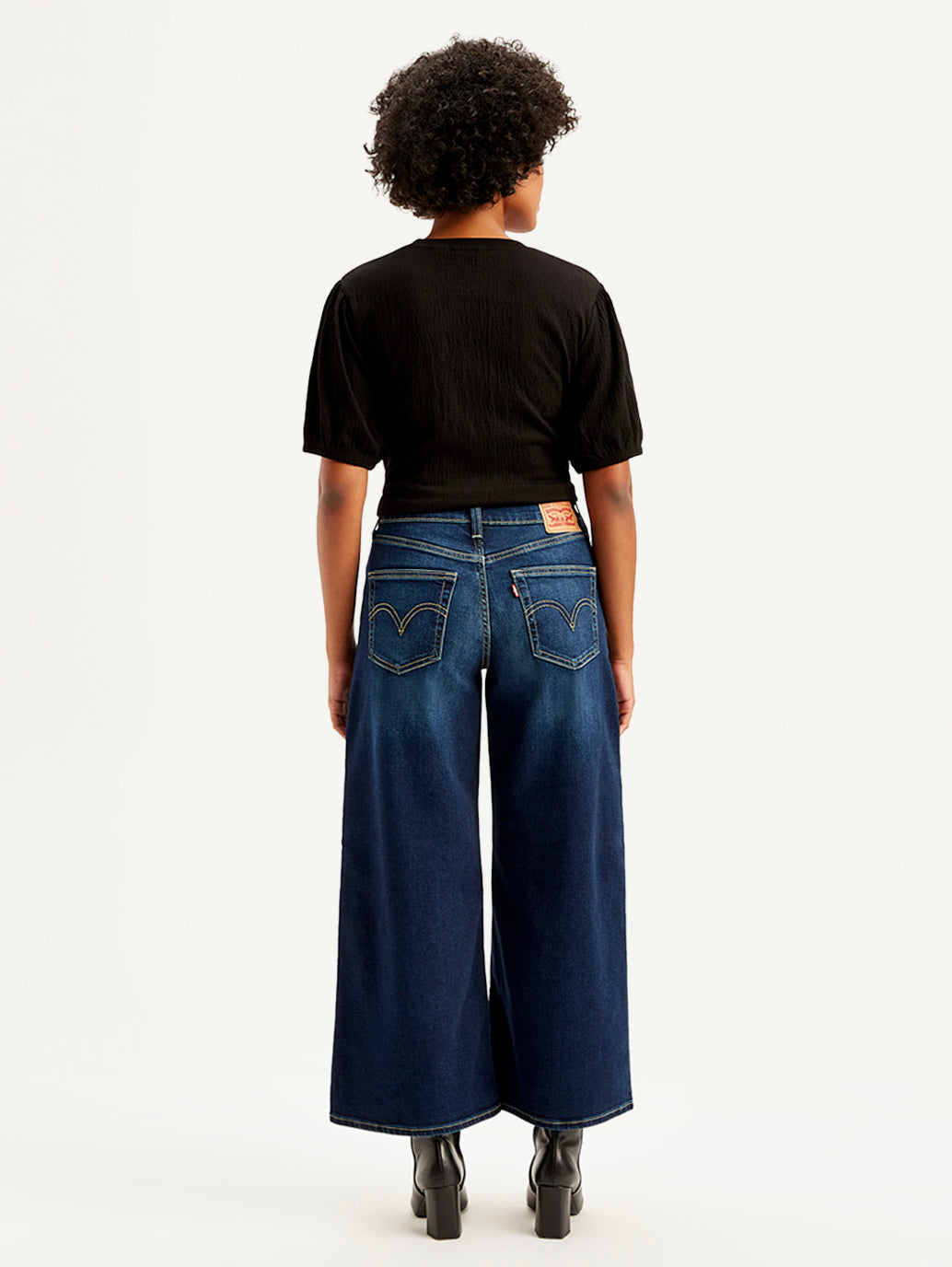 Women's 94 Indigo Baggy Wide Leg Fit Mid Rise Jeans - Back View