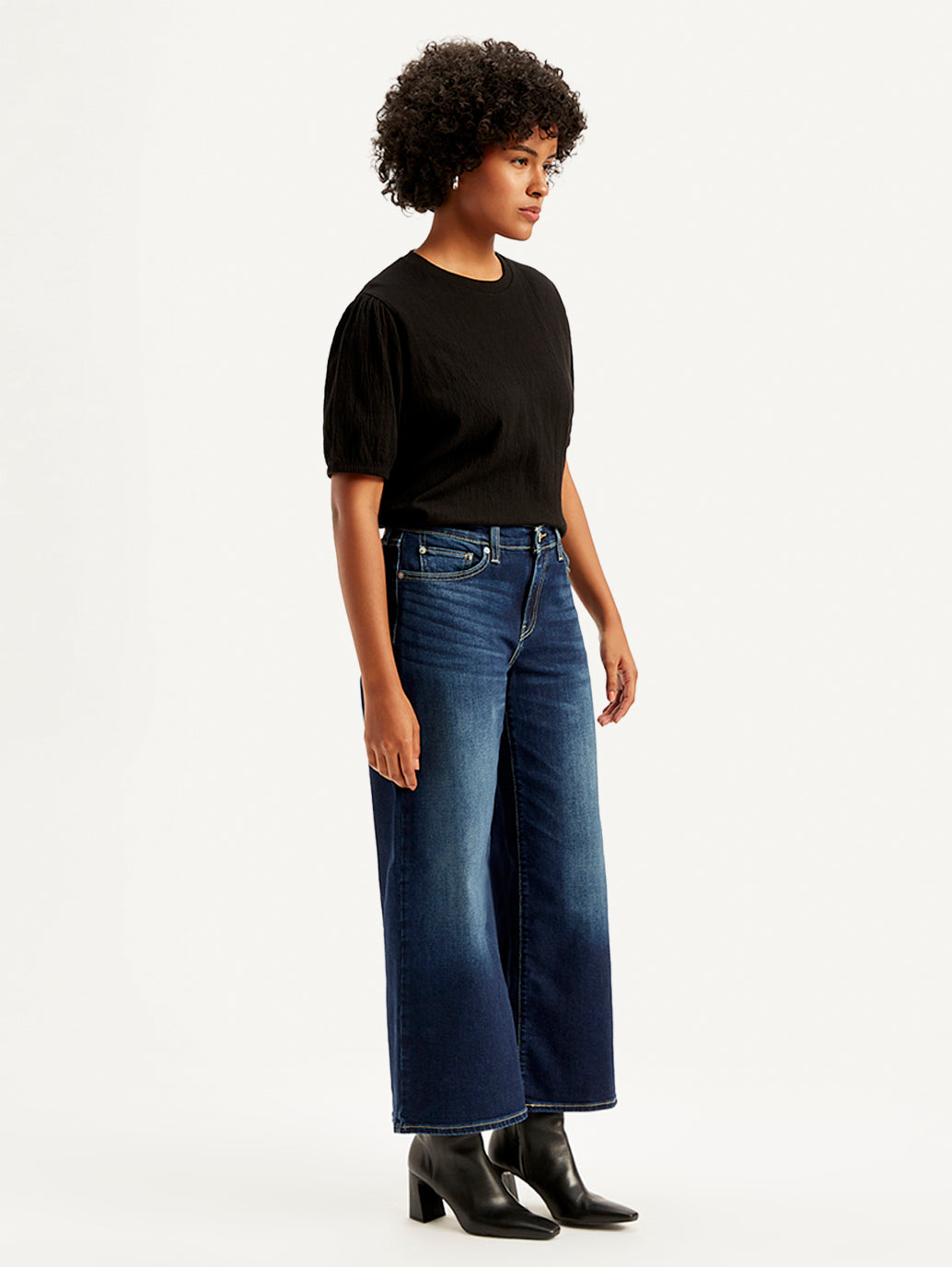 Women's 94 Indigo Baggy Wide Leg Fit Mid Rise Jeans - Side View