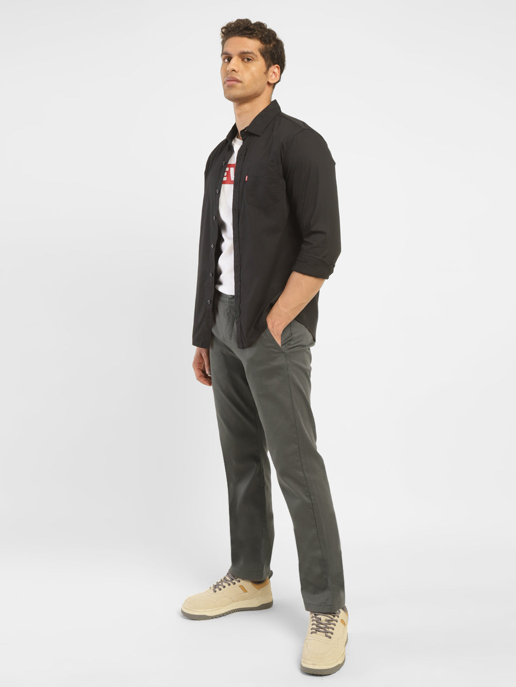 Men's Grey Slim Fit Trousers - StyleShot View
