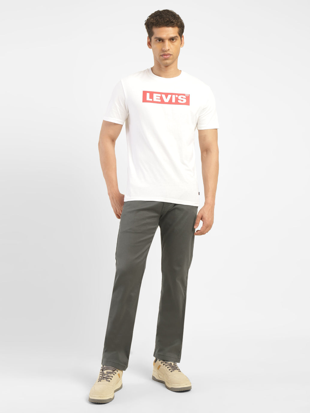 Men's Grey Slim Fit Trousers - ModelFront View